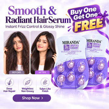 Miranda Smooth & Radiant Hair Serum (Buy One Get One FREE) – Instant Frizz Control & Vitamin E Hair Repair Capsules