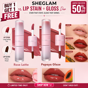 SHEGLAM Lip Stain + Gloss Duo – Stain That Stays, Gloss That Shines – 48H Color Lock + Mirror-Like Gloss – Double-Ended Design - Hydrates for 12 Hours
